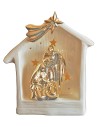 Natividad y cabaña de porcelana con luz de 15,5x9,2x17,2 cm (alto)