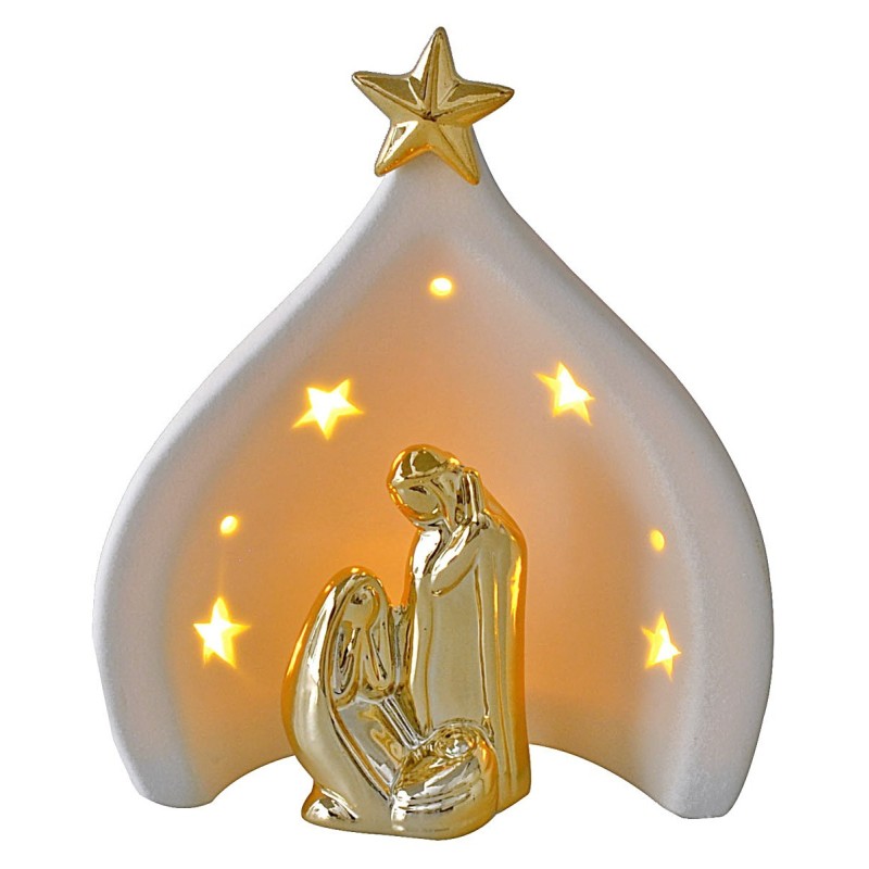 Nativity set and porcelain grotto with light cm 14x9,5x16,5 h