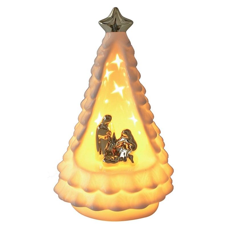 Illuminated porcelain Nativity and Christmas tree cm