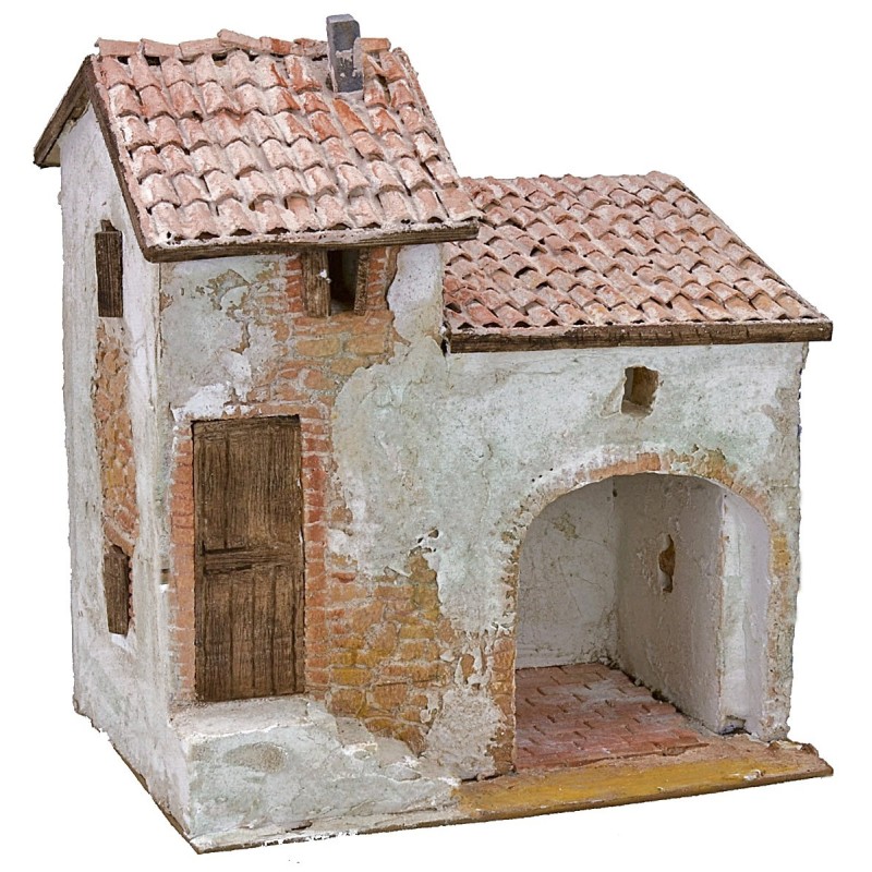 Casa stuccata con bottega e scala cm 24x16x18 h