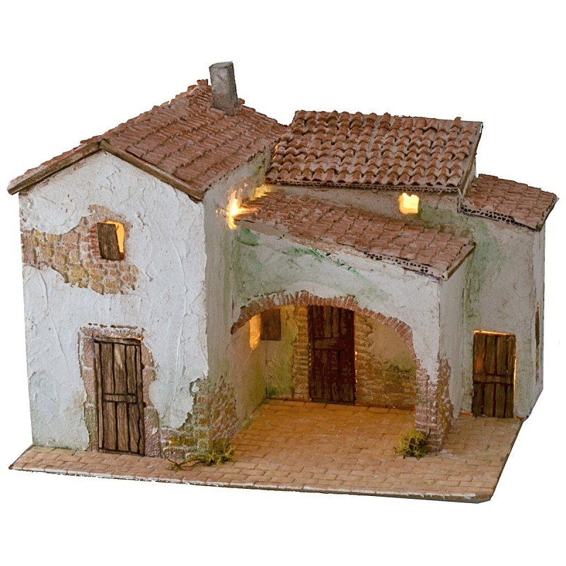 Borgo estucado iluminado cm 40x30x31 h Mundo Pesebres