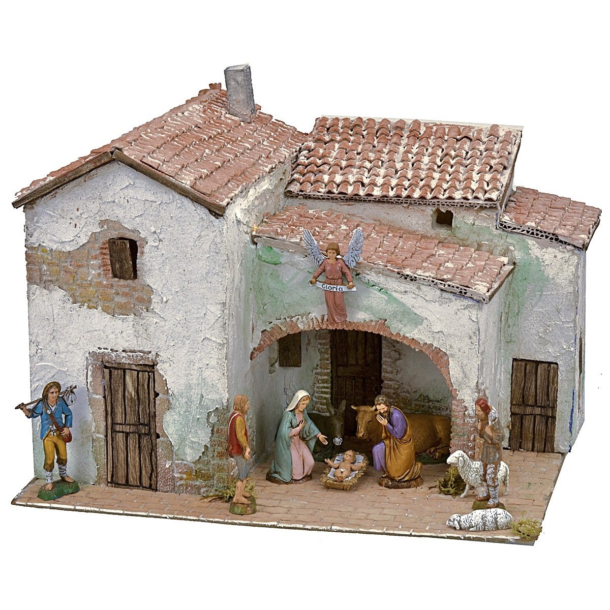 Presepe completo di capanna, borgo