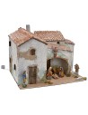 Borgo stuccato illuminato completo di statuine cm 40x30x31 h