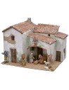 Illuminated stucco village complete with figurines cm 40x30x31 h