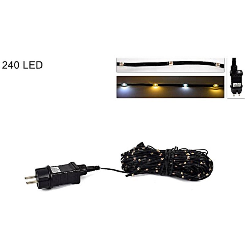 Cadena de micro LED alambre plano 240 LED blanco frío-cálido uso