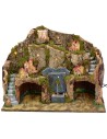 Illuminated nativity scene with functioning fountain and grotto