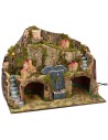 Illuminated nativity scene with working fountain and grotto 60x34x43 cm
