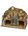 Illuminated nativity scene with functioning fountain and grotto