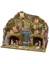 Illuminated nativity scene with working fountain and grotto complete with