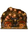 Illuminated nativity scene with working fountain and grotto complete with