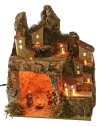 Illuminated crib with landscape and grotto complete with Nativity