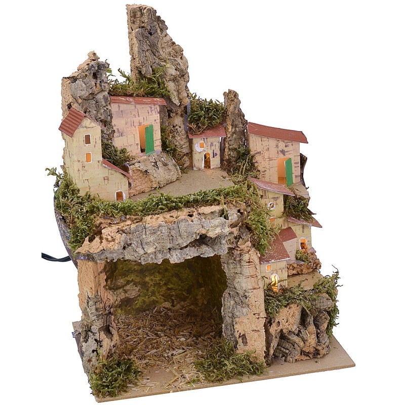 Presepe illuminato con paesaggio e grotta cm 20x14x25 h