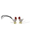 Set gallo e gallina con piume per statuine 10 cm