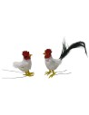 Set gallo e gallina con piume per statuine 10 cm