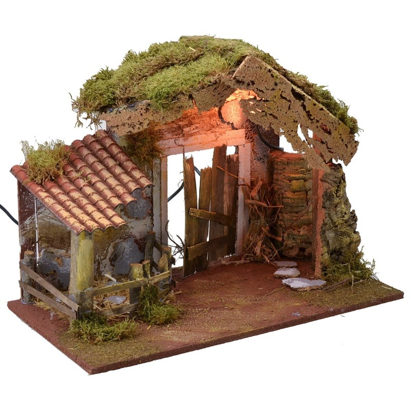 Cabaña para pesebre iluminada con recinto de 50x36x36 cm h Mondo.