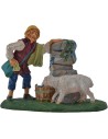 8 cm Shepherd with sheep at the fountain in pvc