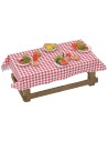Wooden table with tablecloth and dishes cm 16.5x7x6.5 h