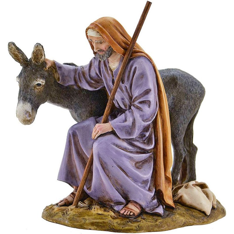 Saint Joseph with donkey 15 cm in resin Landi Moranduzzo