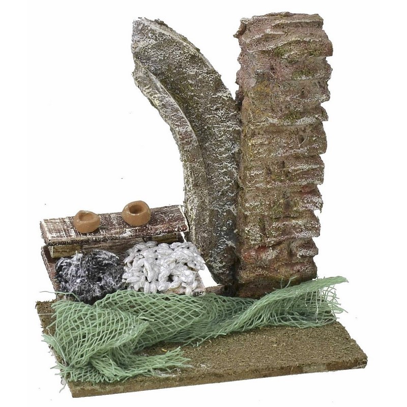 Setting with fish bench cm 9x6x9,5 h for statues of 6 cm