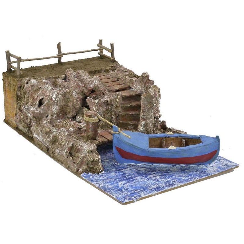 Scenography with fishing boat cm 49x29x18 h for statues of