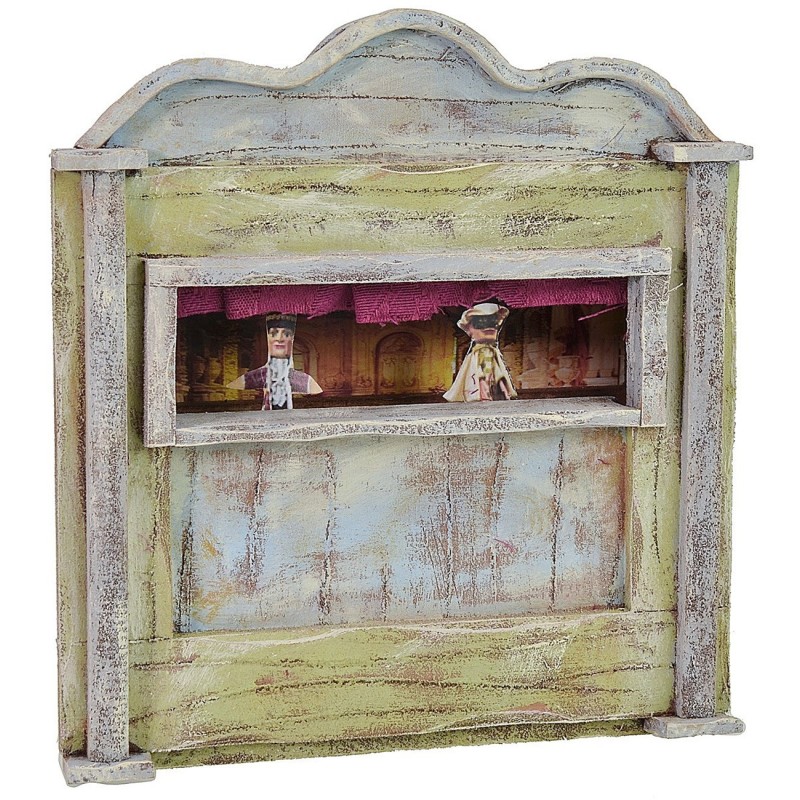 Teatrillo verde con marionetas de 17x6,5x18,5 cm de altura para estatuas de 10-12 cm | Mundo Pesebres