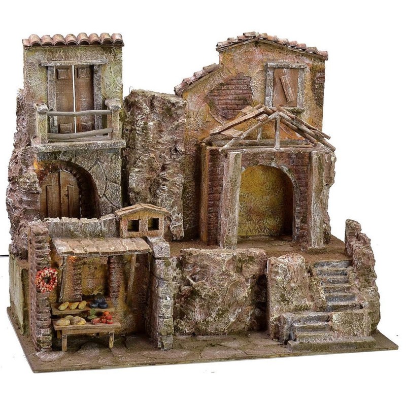 Borgo illuminated with houses and bottegae cm 50x30x41 h