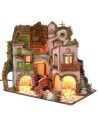 Illuminated Neapolitan village with 18th century style mill cm