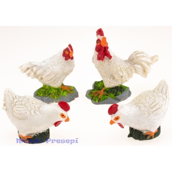 Conjunto de 4 gallinas de 4-5 cm en resina Mundo Pesebres