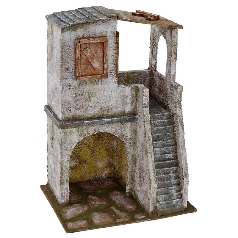 House with arch shop and stairs cm 19,5x14, 5x33 h for statues