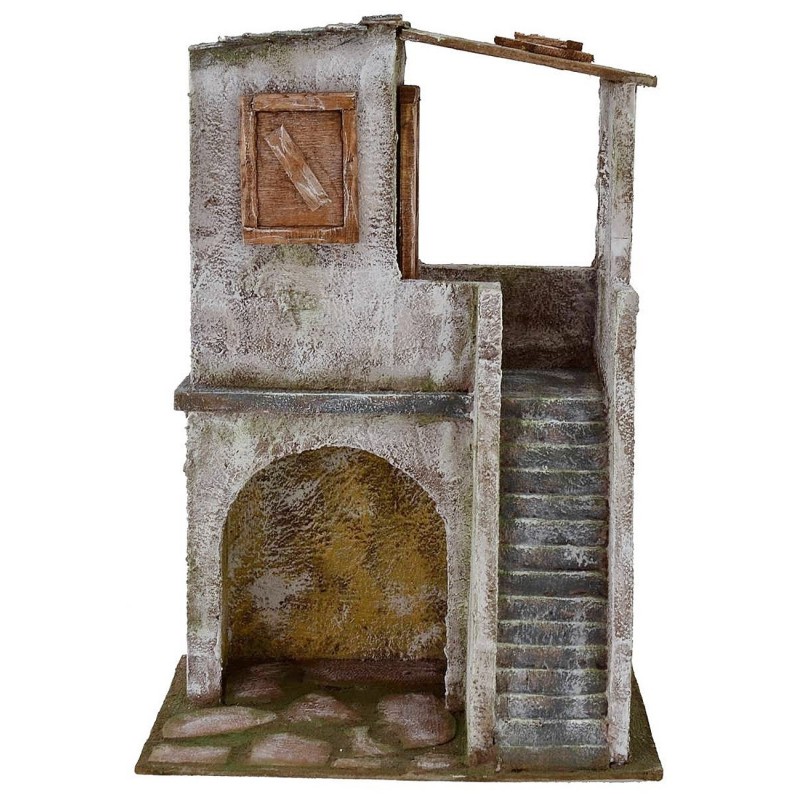 Casa con scalinata e bottega cm 19,5x14,5x27,5 h per statue da