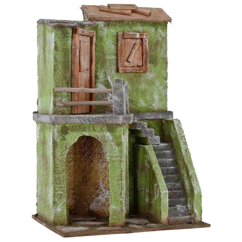 Casa con scalinata e bottega cm 19,5x14,5x29 h per statue da 10