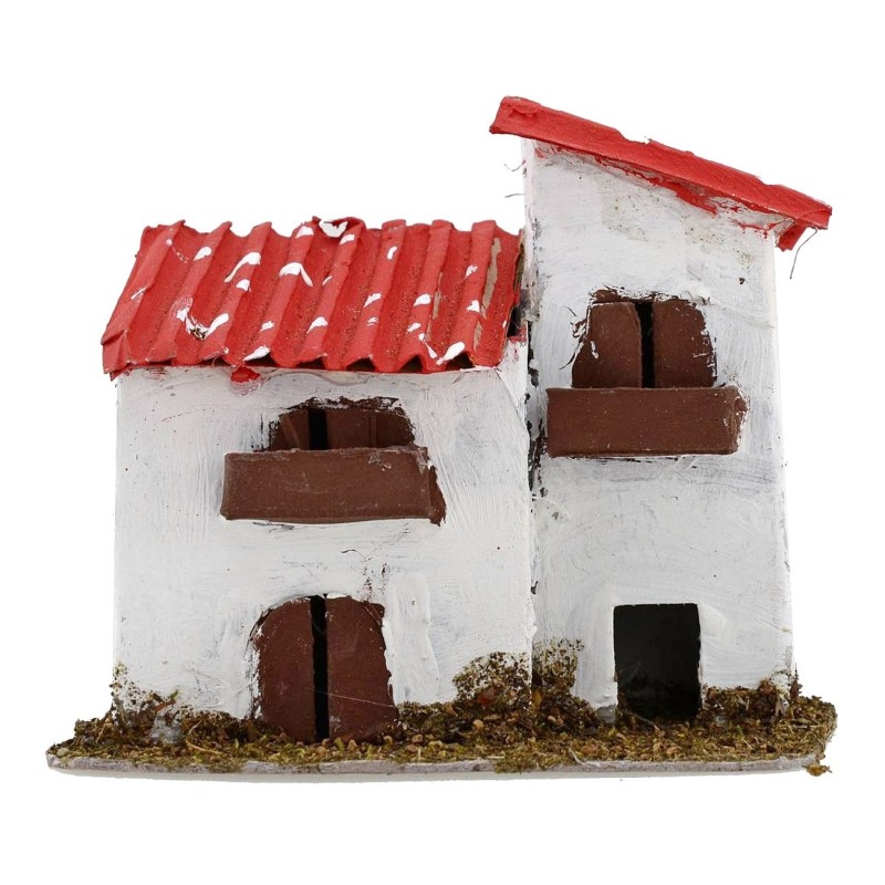 Casale with red roof for presepe cm 13x8x11 h