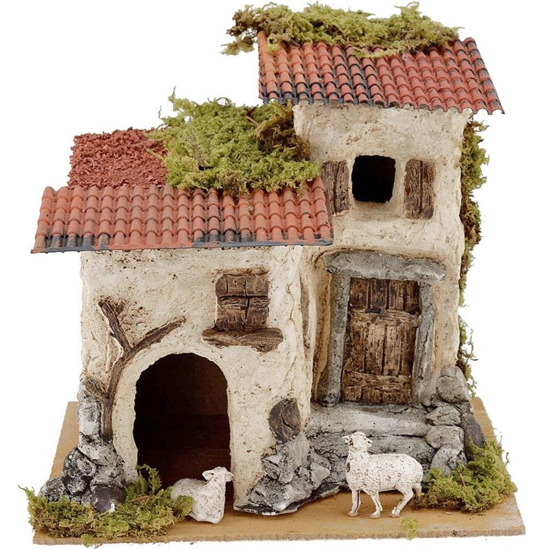 Rustic house with sheep cm 24x19x22 h.