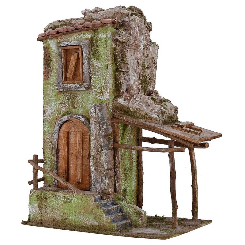 Casa rustica con portico cm 25x14,5x33,5 h per statue 10 cm