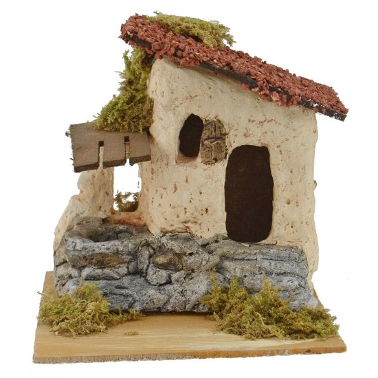 Casa rústica con escalera y pozo para pesebre de 15x15,5x15 cm h.