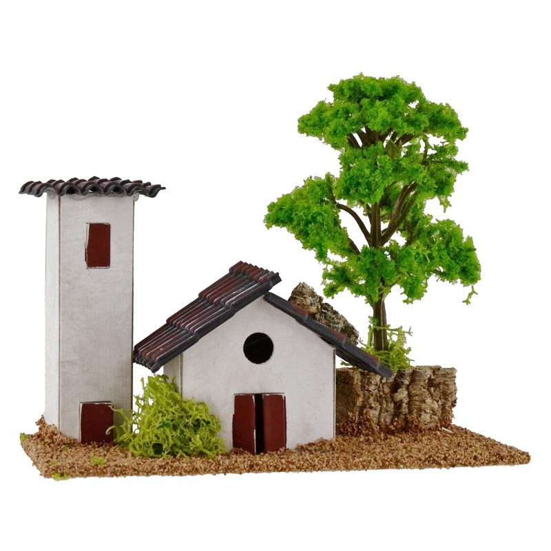 Casitas para belén con árbol de 15x8x9 cm Mondo