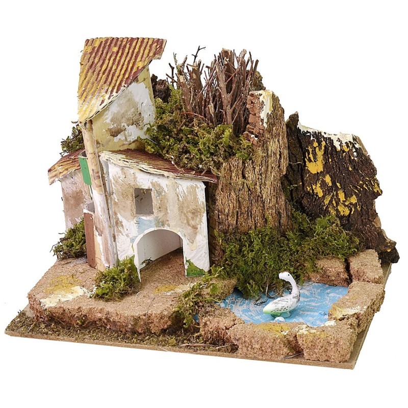 Group of houses with pond for creche 15x10.5 cm