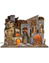 Illuminated nativity scene complete with Landi statues with