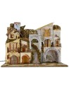 Presepe illuminato con borgo e grotta cm 60x34x45 h Mondo