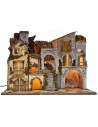 Presepe illuminato con borgo e grotta cm 60x34x45 h Mondo