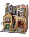 Illuminated nativity scene with working drawbridge and