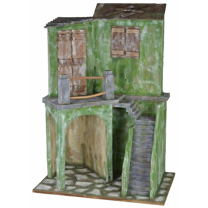 Casa con scalinata e bottega cm 58x43x83 h per statue da 30 cm