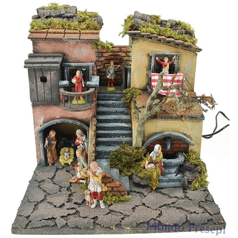 Nativity scene 30x30 cm with illuminated statues with working