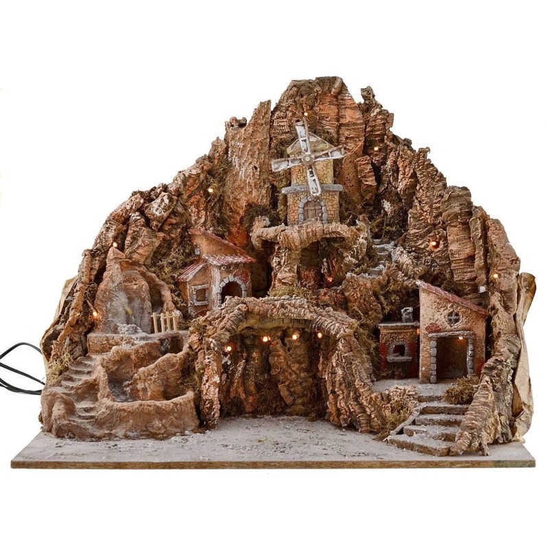 Presepe cm 65x45x53 h with fountain, waterfall, windmill and