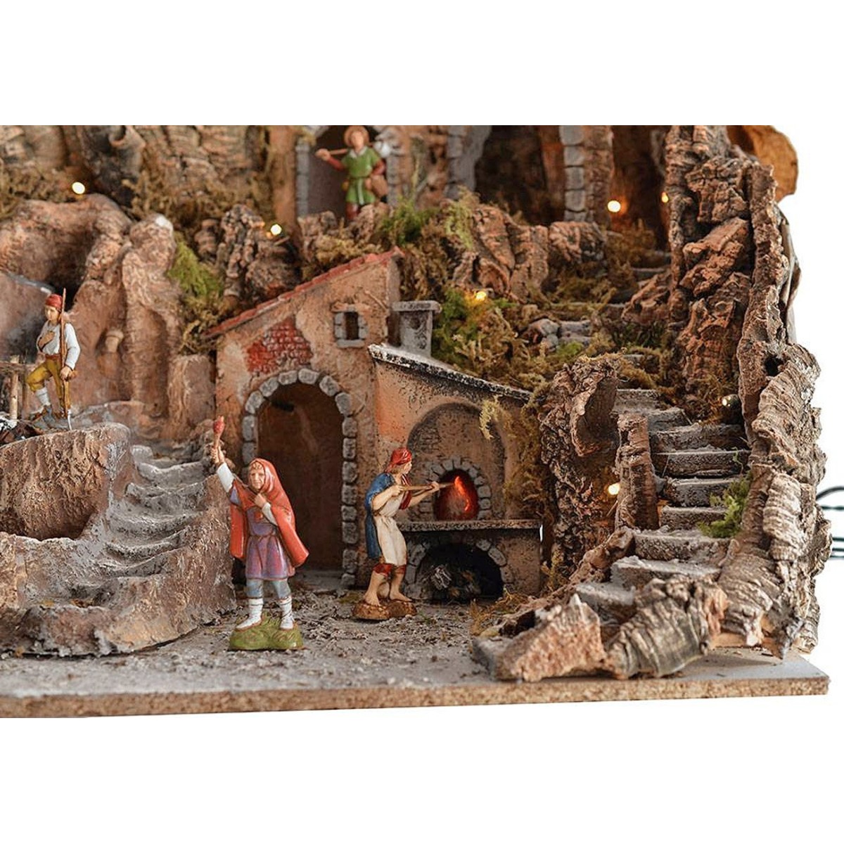 Full presepe of statues Landi cm 80x45x66 h. with mill, waterfall, forge  and functioning lights