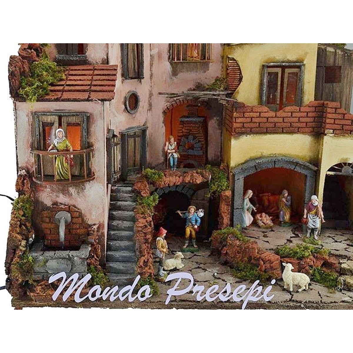 Presepe completo di statue luci e fontana 60x40