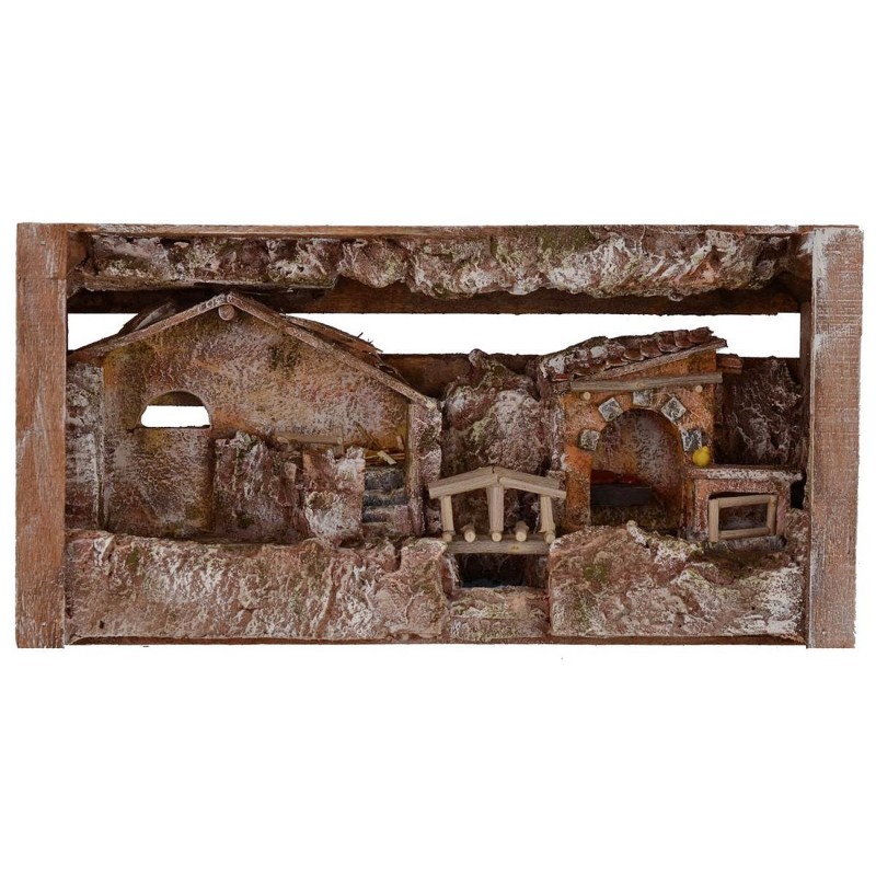 Pesebre con cabaña y taller de 36x11x18 cm h cabaña, en la