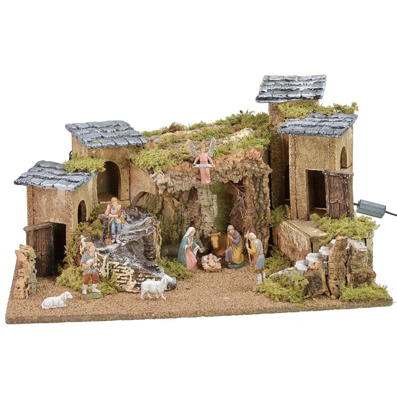 Presepe illuminato completo di statue Landi cm 57x34x31,5 h