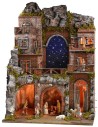 Illuminated nativity scene complete with Landi statues with