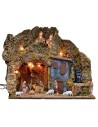 Illuminated nativity scene complete with Landi statues with